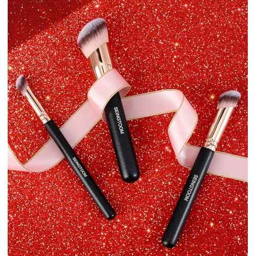 Angled Foundation Brush Contour Conceal Brush Set, 3Pcs Angled Synthetic Kabuki Makeup Brush for Face Blush Bronzer Travel Buffing Stippling Contour Powder Liquid Blending