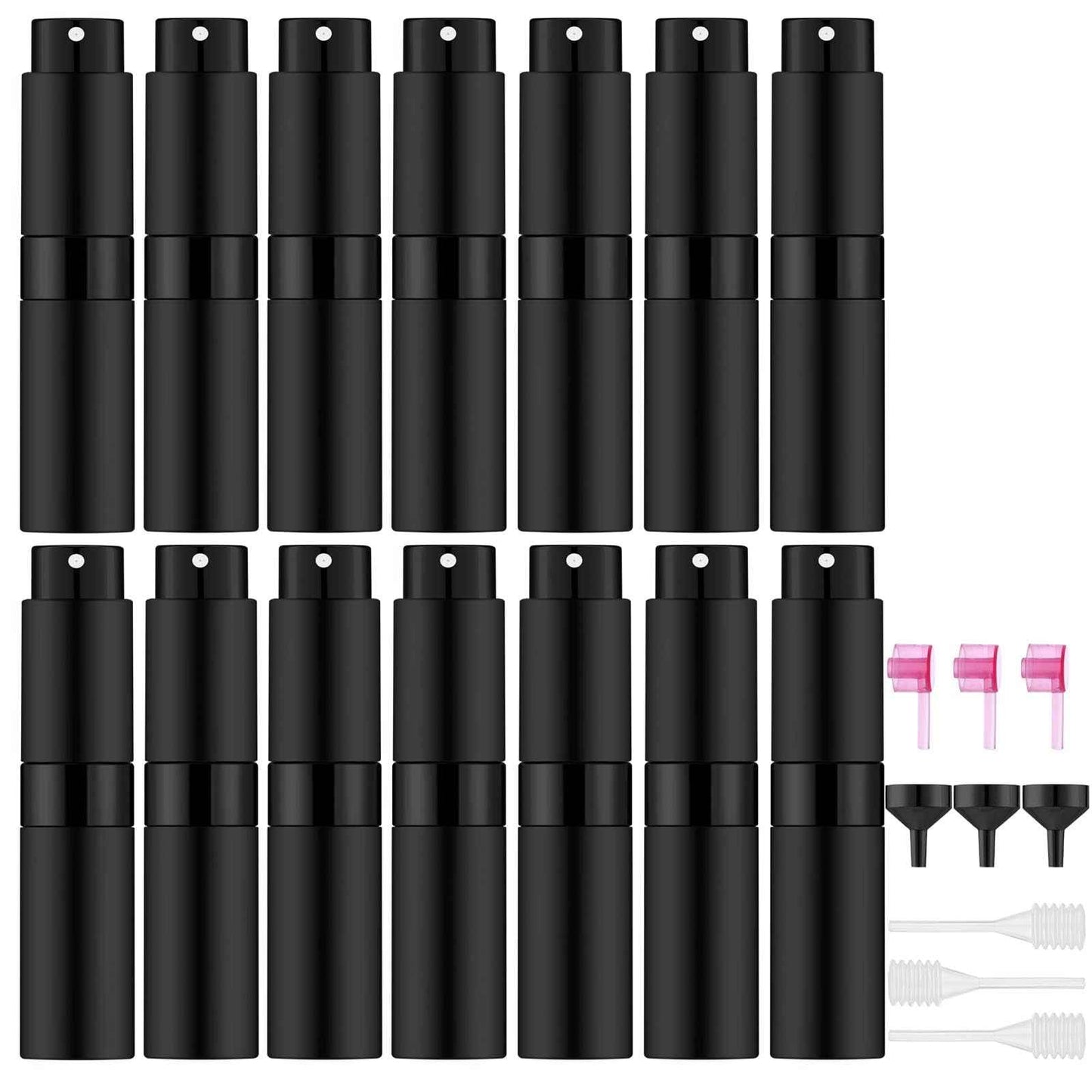 Lil Ray 8ml/14pcs Portable Mini Perfume Atomizer, Refillable Empty Small Spray Bottle for Travel, Twist Type Pocket Cologne Sprayer(Matte Black)