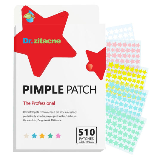 Dr. Zitacne Pimple Patches, Acne Patches Hydrocolloid for Face, Cute Star Zit Covers, Colorful Spot Stickers with Tea Tree, Salicylic Acid & Centella Oil, 5 Sizes (8, 10, 12,14 & 16mm), 510 Patches