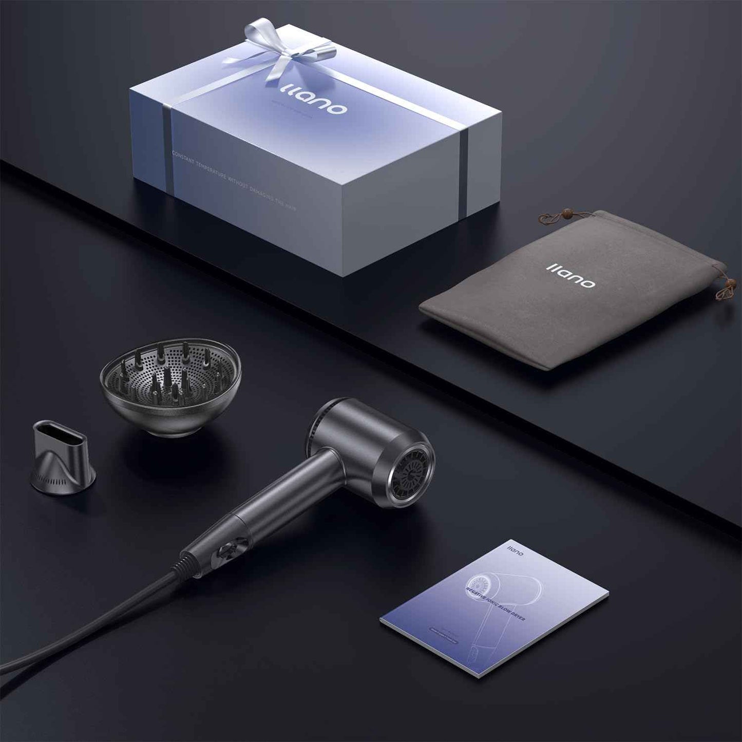 Hair Dryer with Diffuser,Fast Drying 1500W Motor &10,5000 RPM,Professional Hair Dryer with 500 Million Ions for Curly and Straight Hair Low Noise/Lightweight/Mini,Great for Travel and Home(Gray)