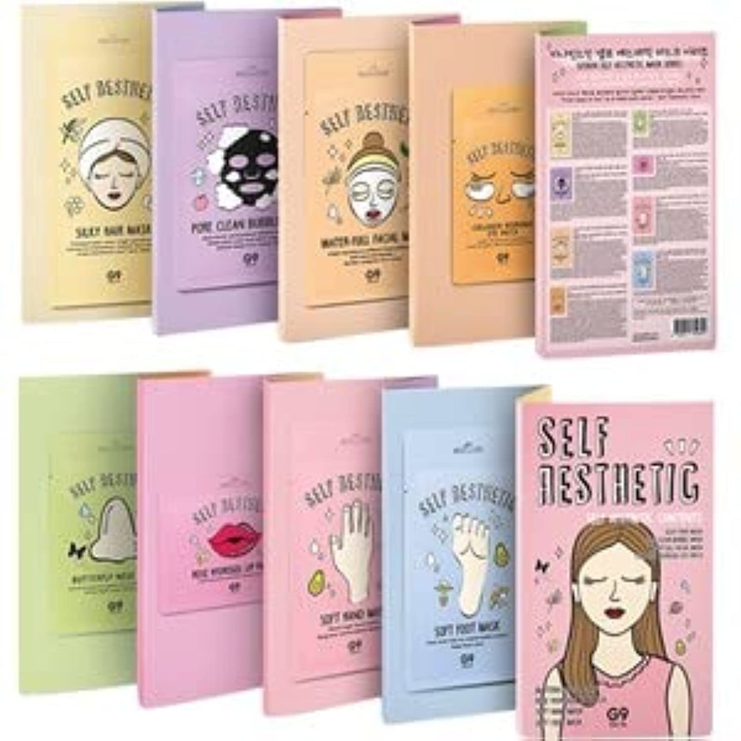 G9SKIN Self-Aesthetic Contents Mask Sheet Series 8-Piece Set | Beauty Kit Hair Mask Eye Patch Nose Strip Lip Patch Bubble Mask Hand Mask Foot Mask Spa Kit for Women Gift Set | Travel Skincare Set