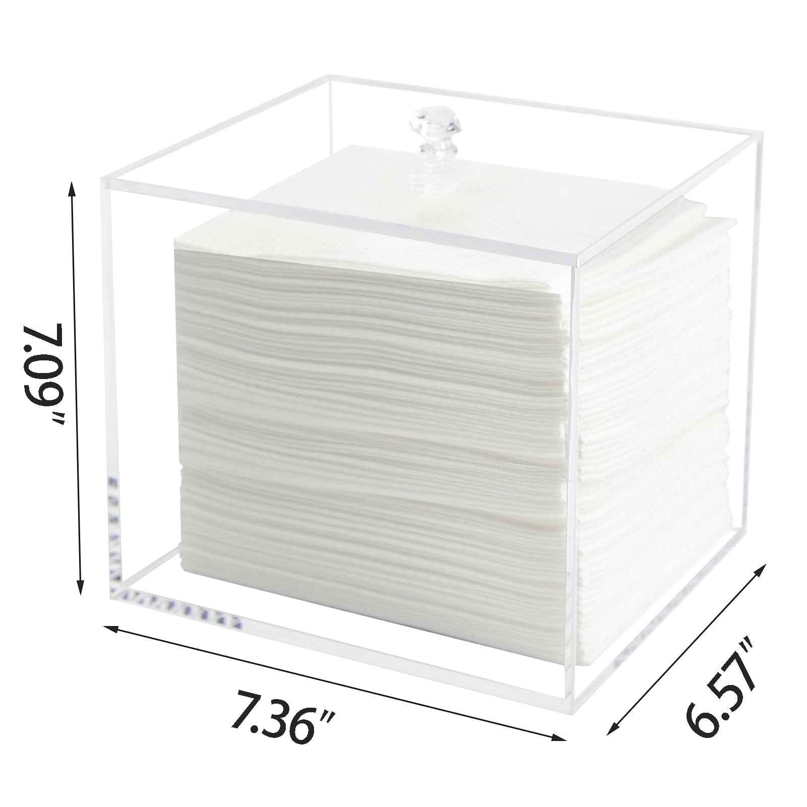 Weiai Face Towel Box, Acrylic Facial Disposable Towelettes Holder Container for XL Face Towels and Protects from Dust, Clear