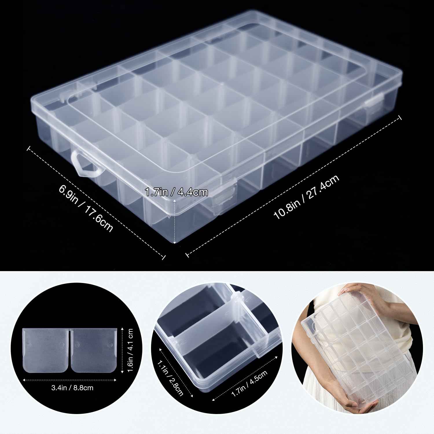 Benbilry 2 Pack 36 Grids Clear Storage Containers Plastic Organizer Box Craft Storage Boxes with Adjustable Dividers for Beads Organizer Art DIY Fishing Tackles Jewelry Crafts
