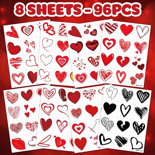 96PCS Red Heart Temporary Tattoos - Party Favors & Decorations