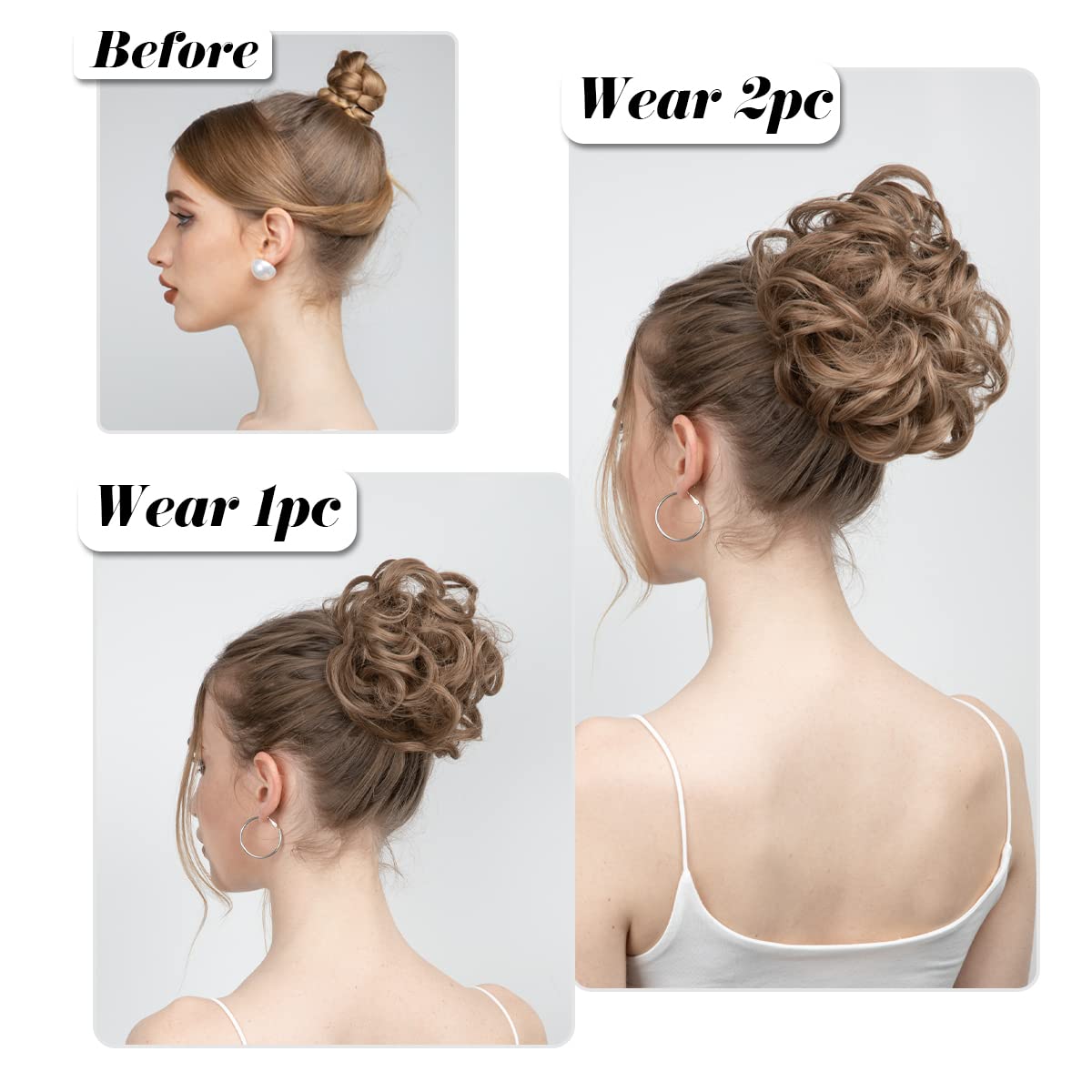 SARLA Updo Messy Bun Hair Piece White Blonde Synthetic Fake Scrunchies Ponytail Extension Wavy Curly for Women Girls 2PCS