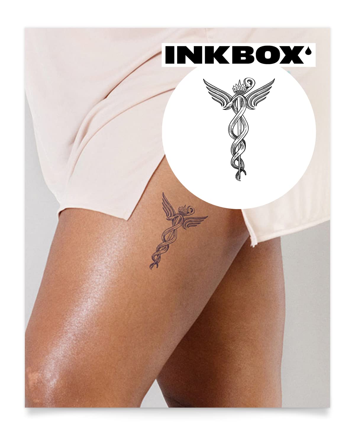 Inkbox Temporary Tattoos, Semi-Permanent Tattoo, One Premium Easy Long Lasting, Water-Resistant Temp Tattoo with For Now Ink - Lasts 1-2 Weeks, Mederi, 4 x 4 in