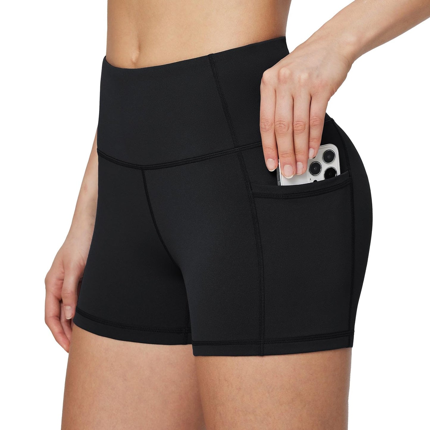 BALEAF Biker Shorts Women Yoga Gym Workout Spandex Running Volleyball Tummy Control Compression Shorts with Pockets 3" Black XS