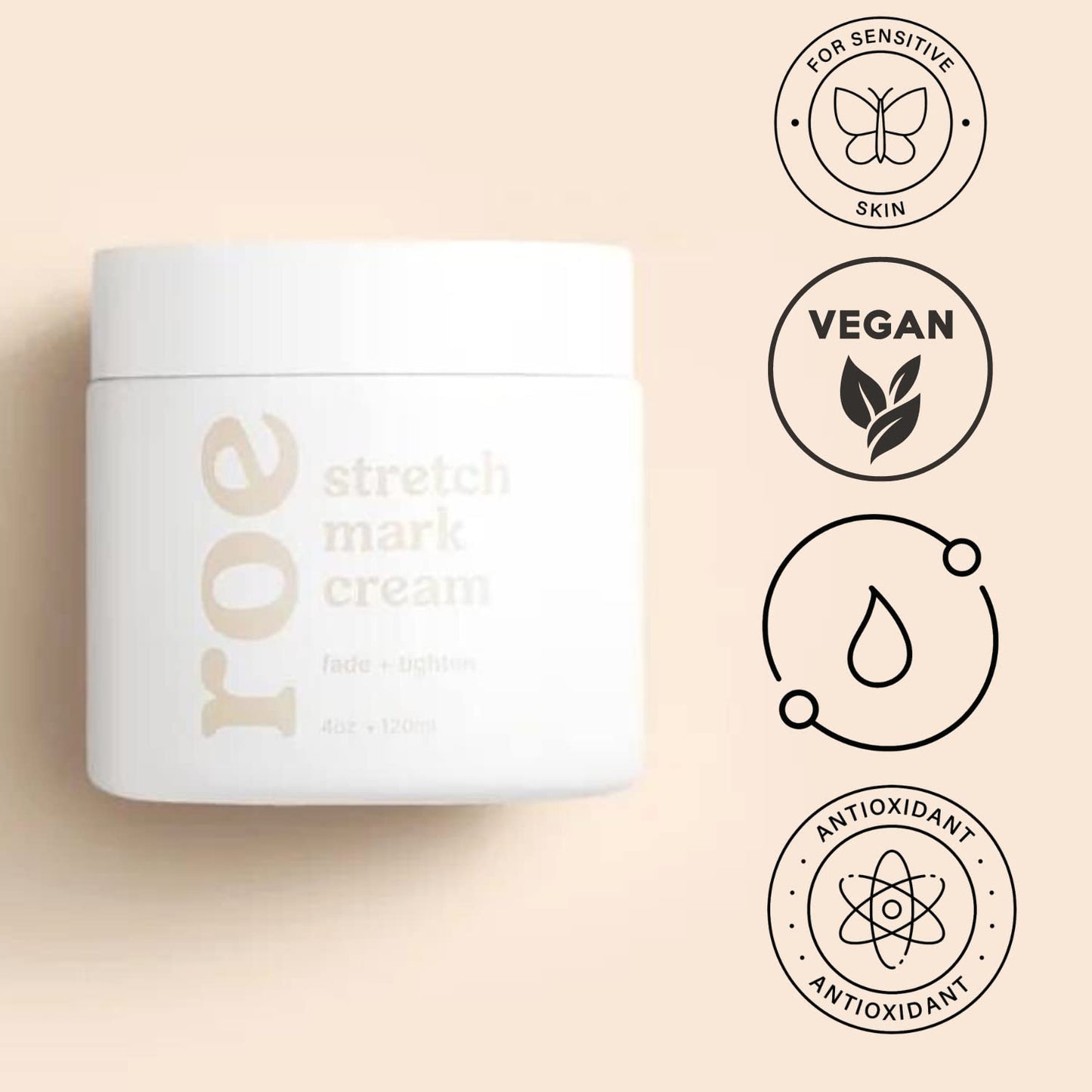 Roe Wellness Stretch Mark Cream for Sensitive Skin Plant-Based Long and Short-term Hydration, Increases Skin Elasticity and Firmness (Stretch Mark Cream)