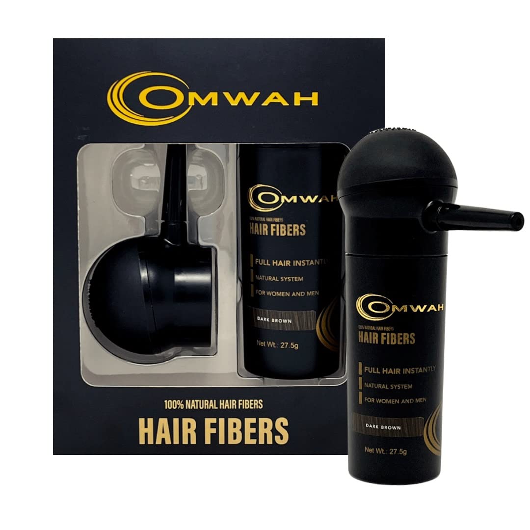 OMWAH Natural Hair Fiber 2-in-1 Kit With Natural & Undetectable Natural Hair Thickening Fibers & Spray Applicator Pump Nozzle, Instant Thicker Hair (Dark Brown)