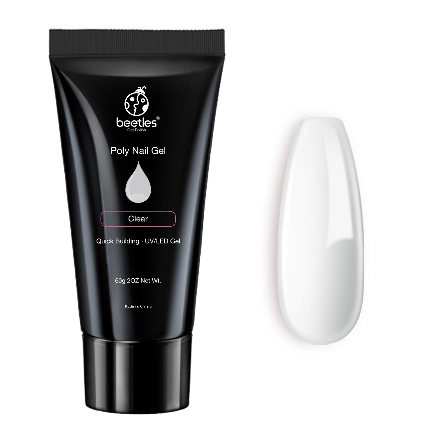 Beetles Poly Extension Gel for Nail, 60g Clear Builder Nail Gel,and Poly Nail Gel Slip Solution 30ml Extension Nail Liquid Slip Solution