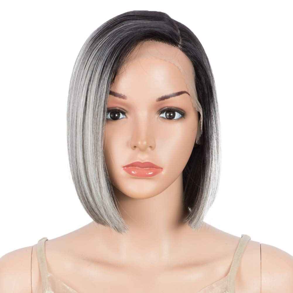 DÉBUT Lace Front Wigs for Black Women Bob Wigs for White Women Synthetic Wig 9.5" 120g Natural Straight Swiss Lace Heat Resistant Fibers Half Hand Tied (Simulated Scalp 9.5", Tt1B/56)