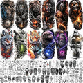 72 Sheets Lion Skull Temporary Tattoos For Men Women, Halloween Half Arm Sleeve Tattoo Stickers Zeus Eagle Tiger Ship, Bulk 3D Watercolor Temp Gothic Waterproof Fake Tattoos Adults Flower Skeleton