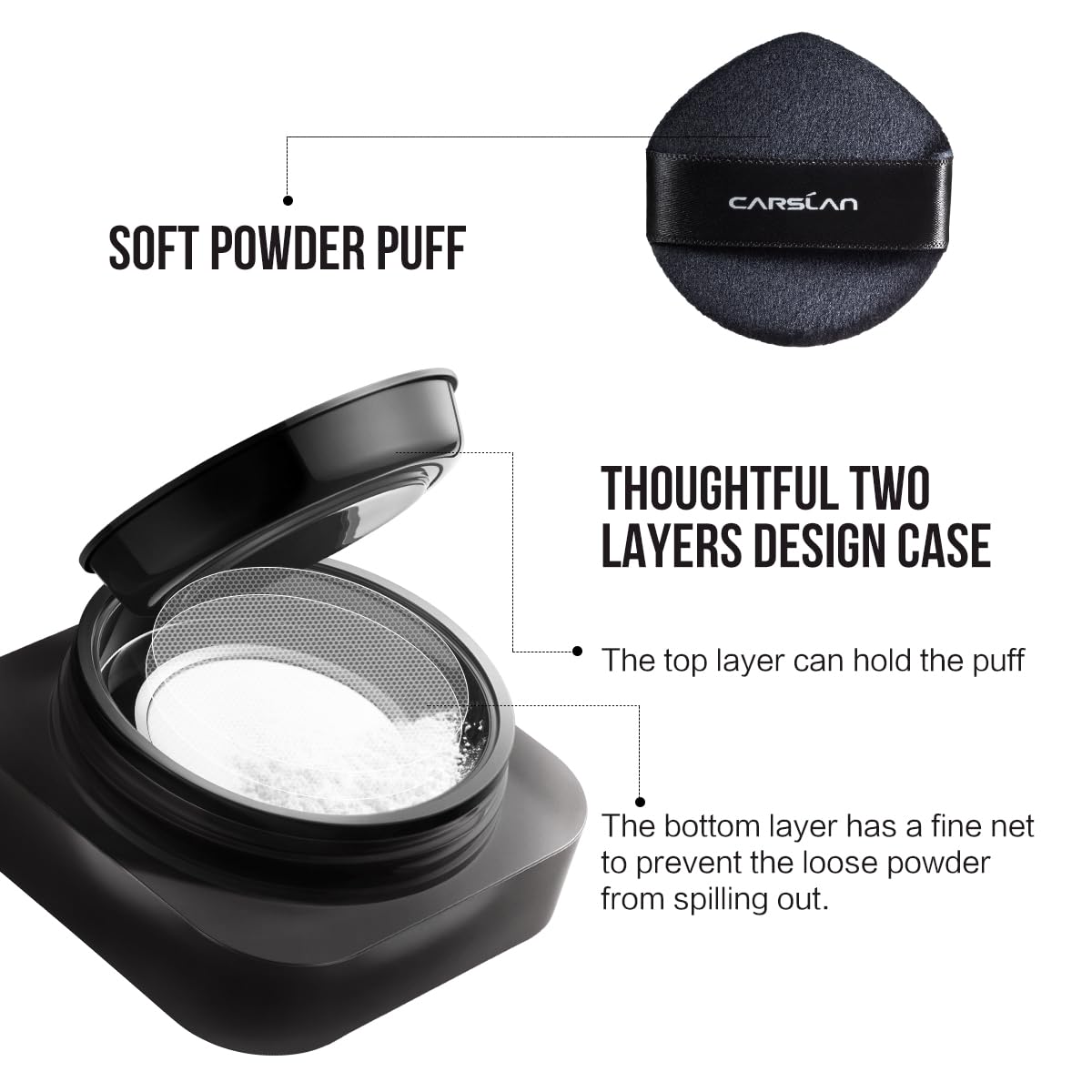 CARSLAN Soft Focus Loose Setting Powder, Waterproof, Matte, Oil Control, Shine Free, Talc-Free Face Powder Makeup, 24H Longwear Finishing Powder, 01 Translucent For Dry