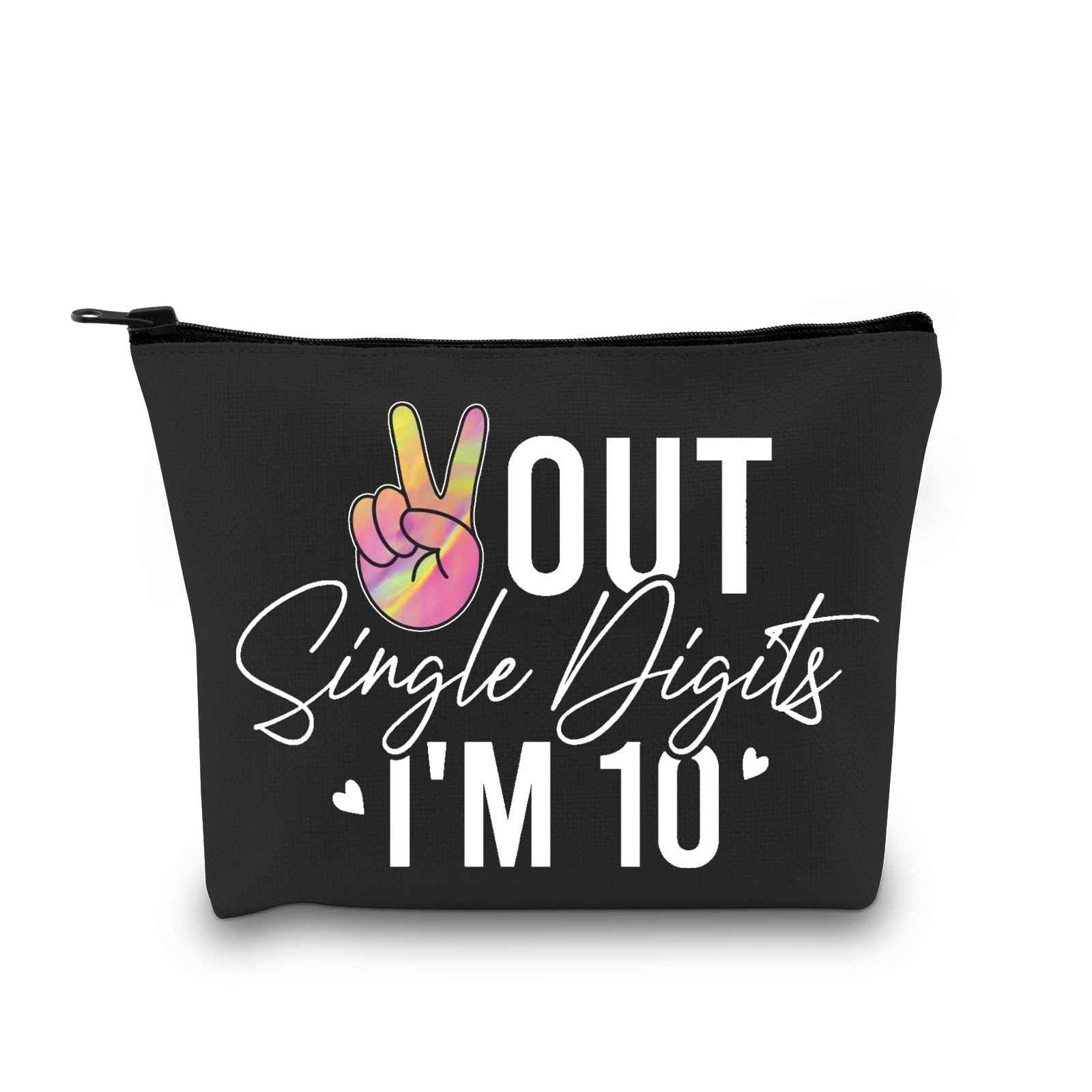 GJTIM Tenth Birthday Gift Double Digit Birthday Gift Peace Out Single Digits I’m 10 Makeup Bag (Out Single Black)