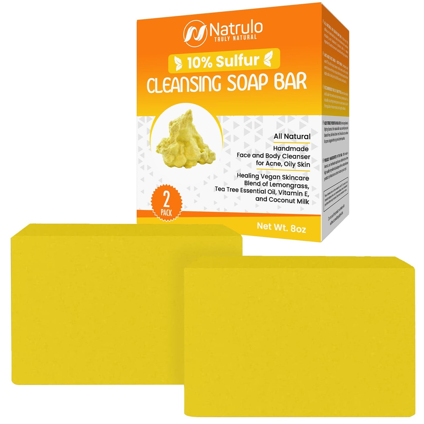 10% Sulfur Soap Cleansing Bar for Face & Body – All Natural Facial Cleanser for Acne, Oily Skin – Healing Skincare Blend of Lemongrass, Tea Tree Essential Oil, Vitamin E, Coconut Milk – Made in USA