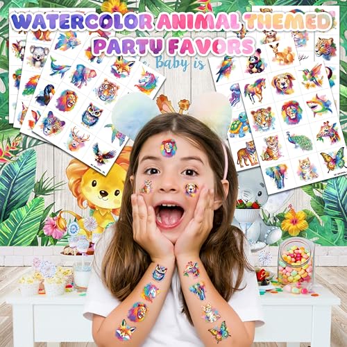 96 PCS Watercolor Animal Temporary Tattoos for Kids