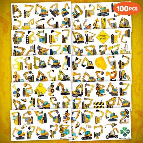 100 PCS Excavator Temporary Tattoos for Kids
