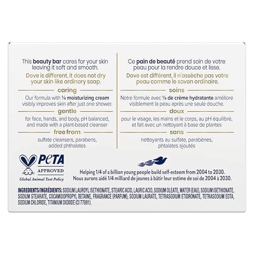 Dove Beauty Bar Soap Original, Pack of 36 for Soft, Smooth Skin, with 1/4 Moisturizing Cream 2.6 oz