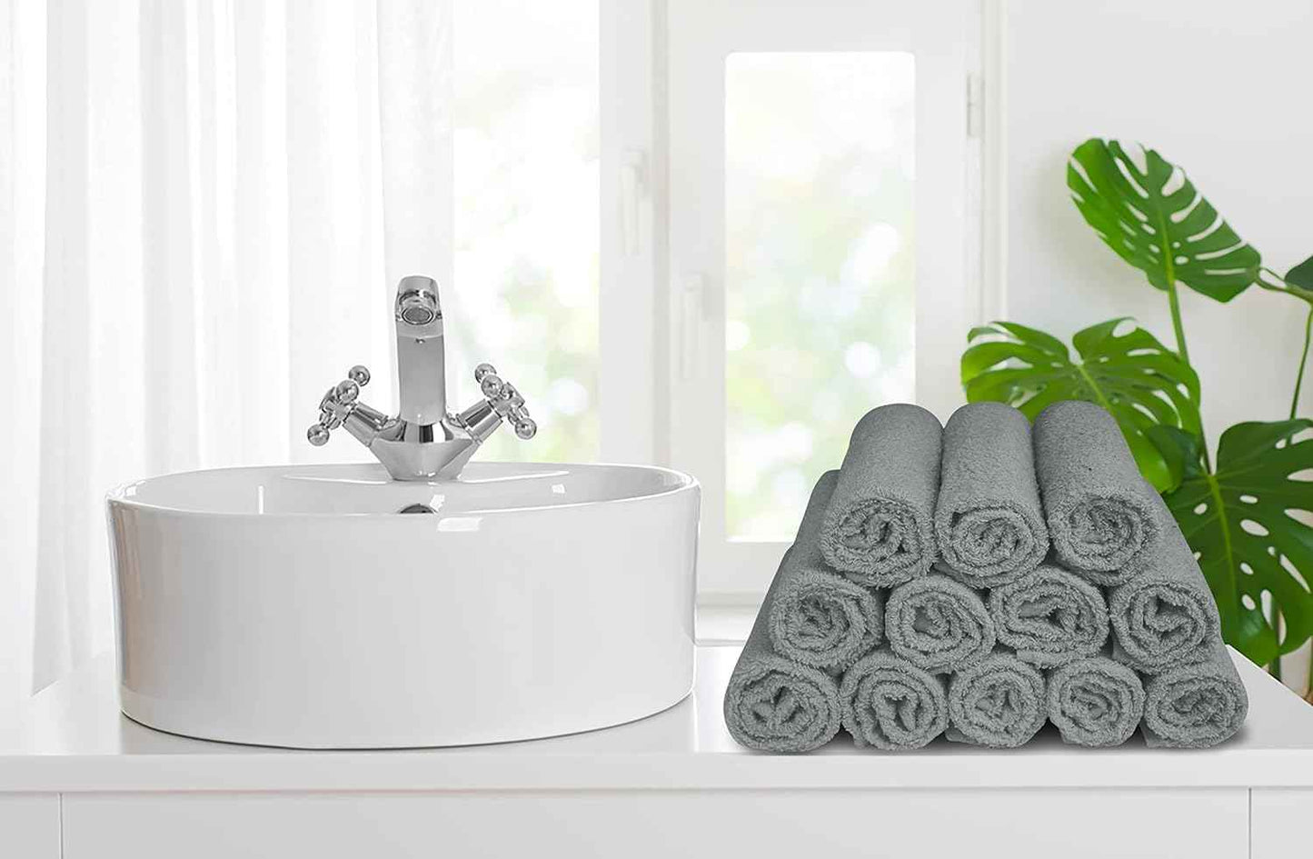 Softolle 100% Cotton Washcloths 24 Pack (12x12 Inches) Soft, Highly Absorbent Washcloth, Face Towels, Wash Cloths for Face, Ring Spun, Bulk Pack (White/L.Grey/D.Grey/Black)