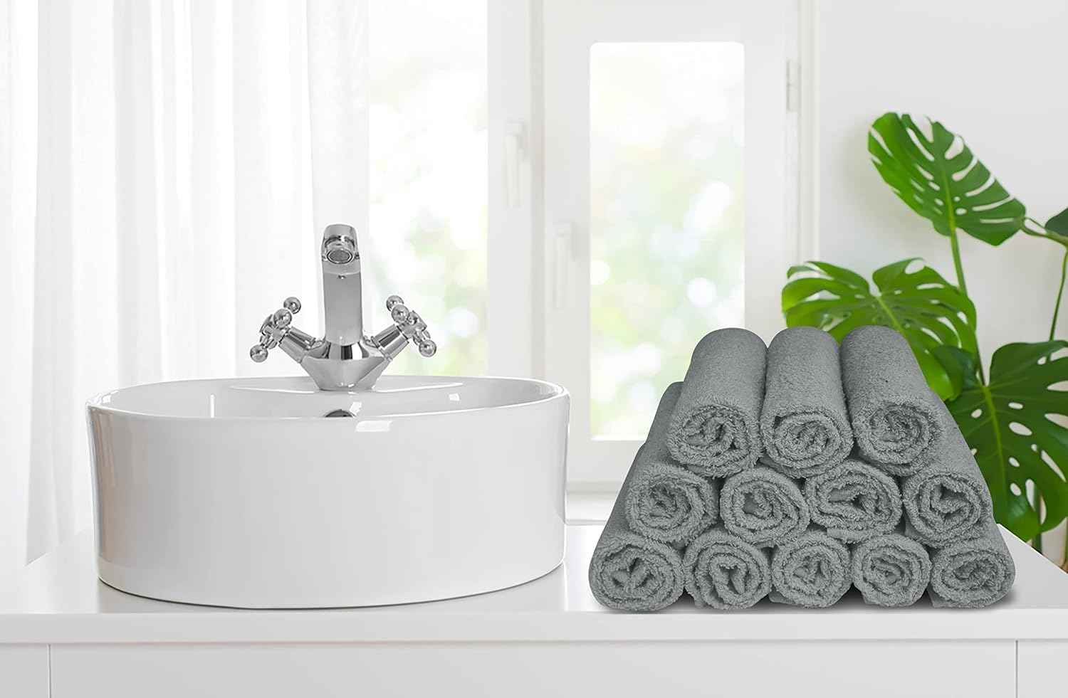 Softolle 100% Cotton Washcloths 24 Pack (12x12 Inches) Soft, Highly Absorbent Washcloth, Face Towels, Wash Cloths for Face, Ring Spun, Bulk Pack (White/L.Grey/D.Grey/Black)