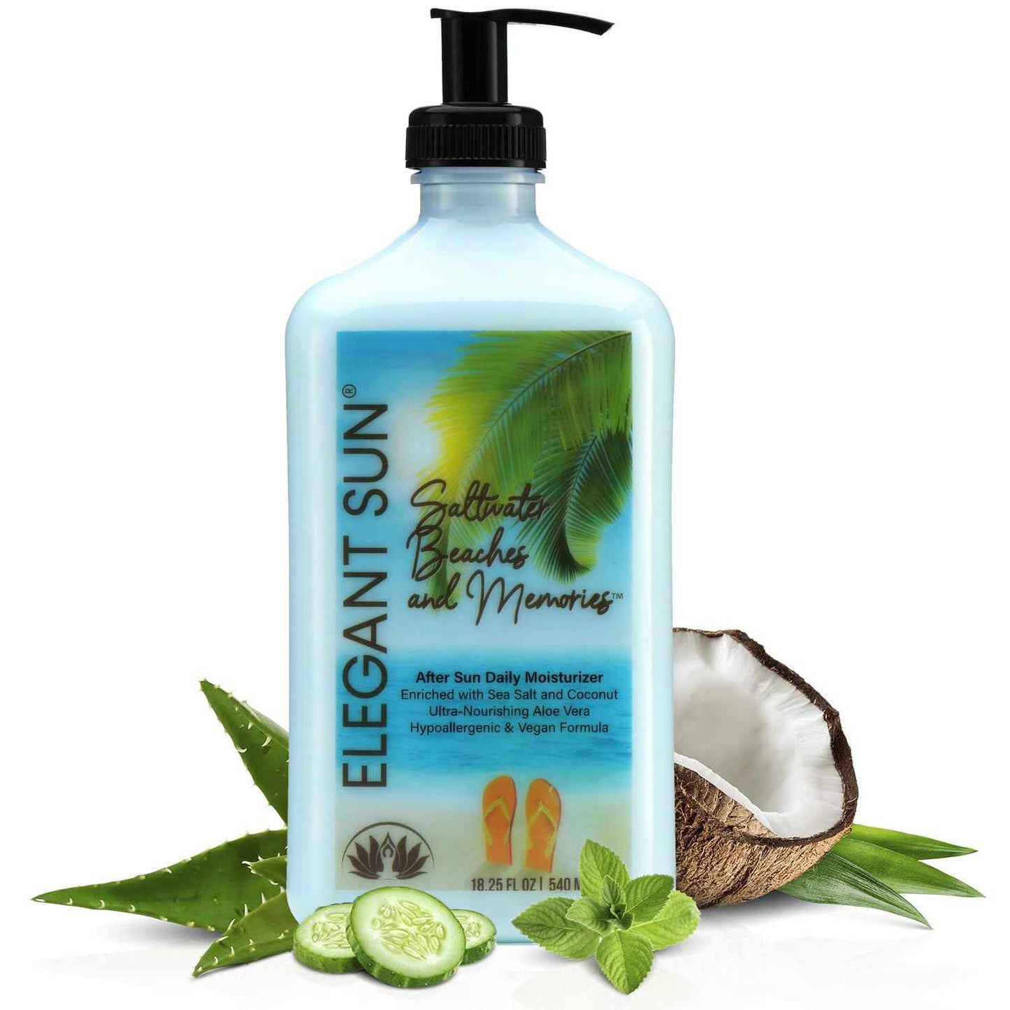 Saltwater Beaches Tan Extender, After Sun Lotion or Tanning Bed Moisturizer, Aloe Vera Base, Hypoallergenic, Sensitive Skin Care Lotion for Men or Women, Unisex Fresh Scent, Elegant Sun