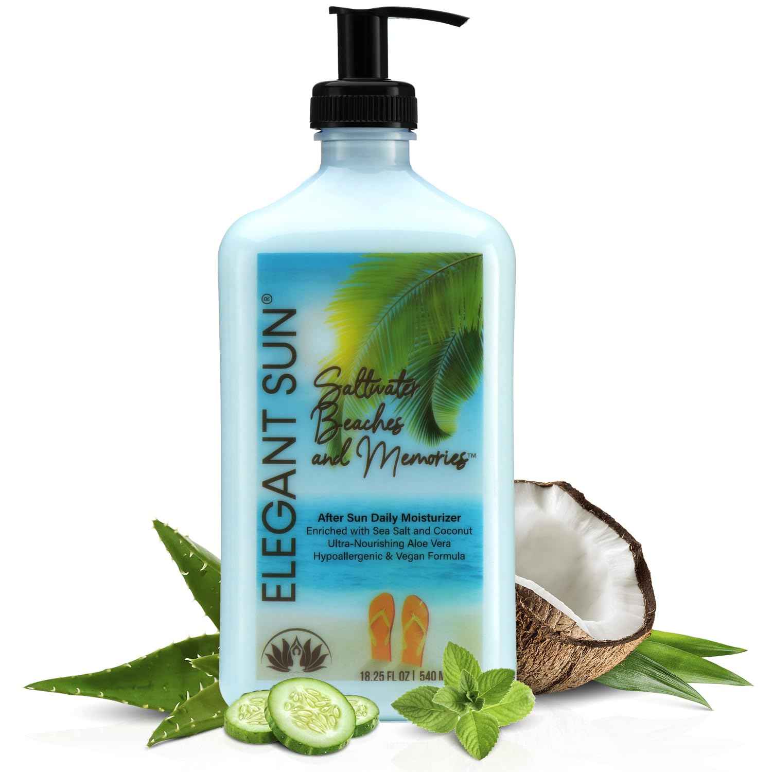 Saltwater Beaches Tan Extender, After Sun Lotion or Tanning Bed Moisturizer, Aloe Vera Base, Hypoallergenic, Sensitive Skin Care Lotion for Men or Women, Unisex Fresh Scent, Elegant Sun