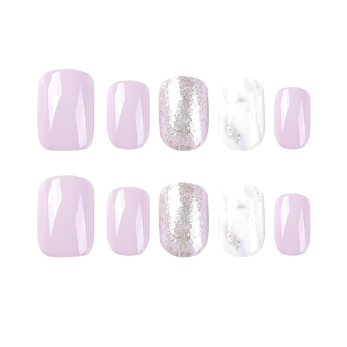 Press on Nails Short Square Acrylic Fake Nails with Pinkish purple Design Full Cover False Nails Glossy Glue on Nails Artificial Stick on Nails for Women 24Pcs