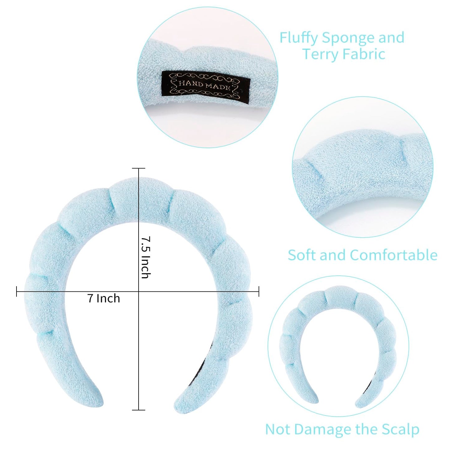 Chanaco Makeup Headband Spa Headband Skincare Headband Face Wash Headband White Sponge Hair Band Blue Headband for Washing Face Hair Accessories for Women Girls Gifts