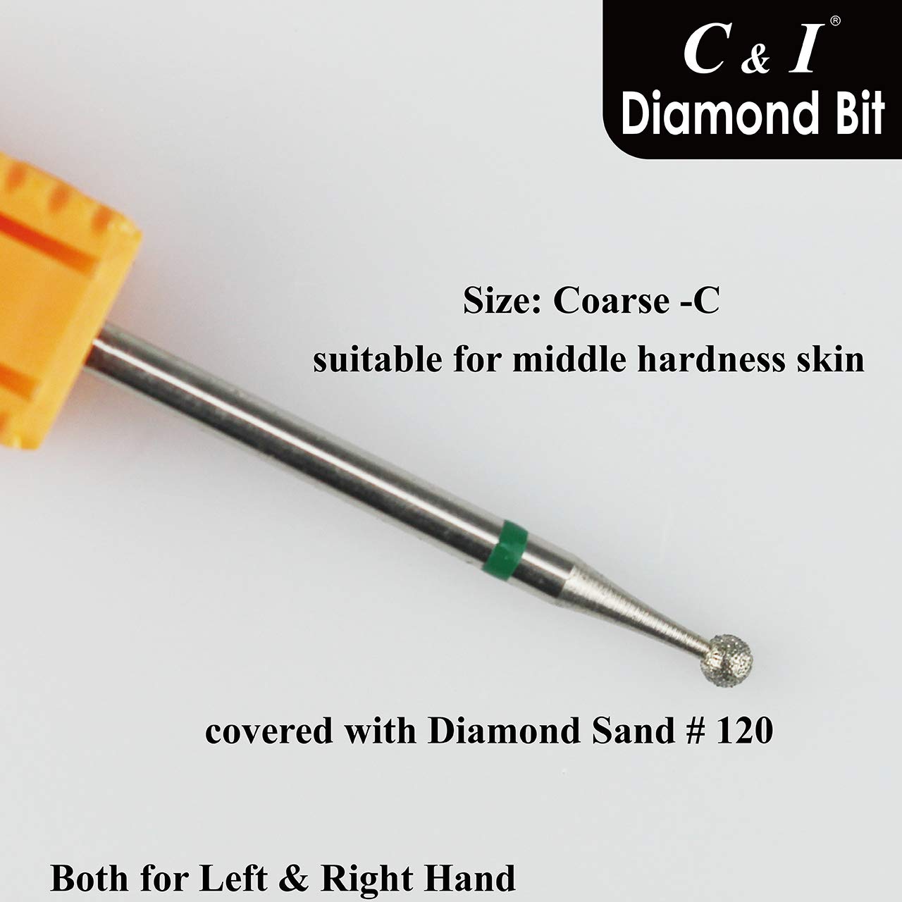 C & I Diamond Nail Drill Bit, Ball Shape Head E-File, Professional Cuticle Clean Drill Bit, Improved Diamond Powder plus Tungsten Carbide Shank 3/32” (2.35 mm) (2.3 mm, Coarse -C)