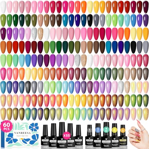 VANREESA 60 Pcs Gel Nail Polish Set - 55 Colors, Base & 4 Top Coats