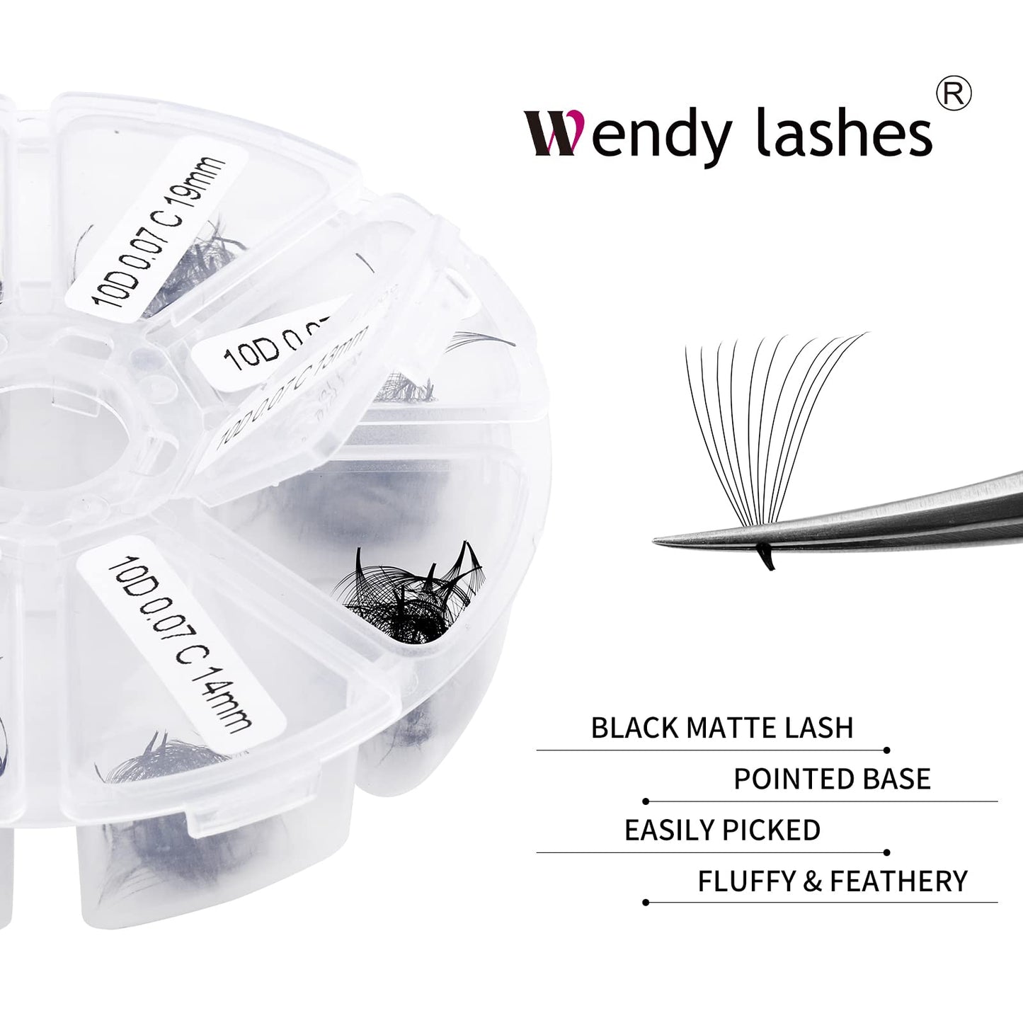 Volume Lash Extensions 10D Premade Fans Eyelash Extensions 500 PCS 0.07mm 13-20mm Mixed C/D Curl Short Stem Premade Volume Eyelash Extensions Pointed Base Fans(500PCS-10D-0.07-C, 13-20mm Mixed Tray)