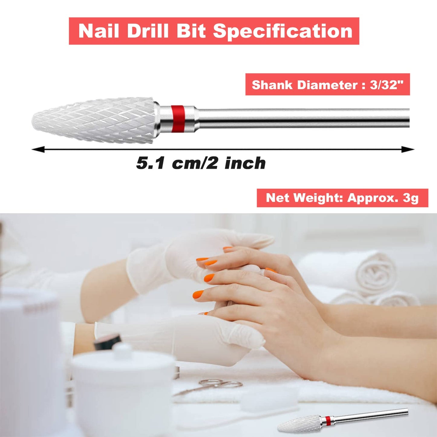 Fantexy 3/32" Ceramic Nail Drill Bit - Remove Acrylic Hard Gels Quickly and Safely,White Ceramic Cone File Bit for Nail Art,Manicure,Pedicure,Gel,Cuticle Clean(Fine - F)