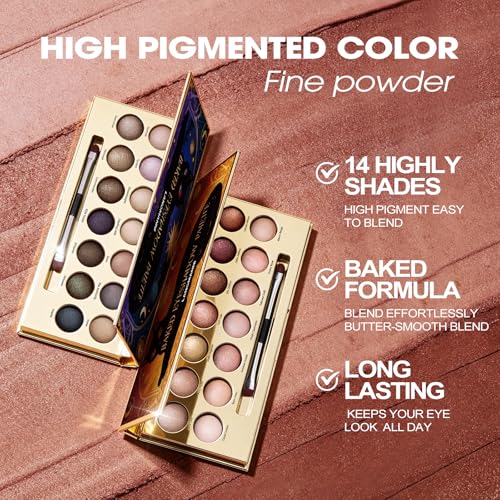 PRALOVIXAE 14-Color Baked Eyeshadow Palette - Matte & Shimmer Purple Shades for Glamorous Looks