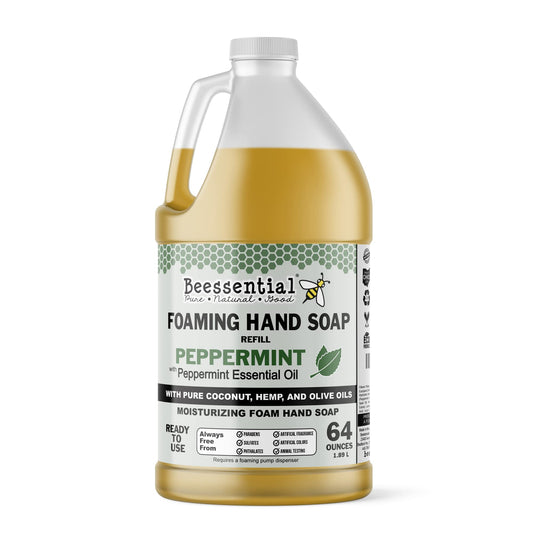 Beessential All Natural Bulk Foaming Hand Soap Refill, 64 oz Peppermint | Made with Moisturizing Aloe & Honey - Made in the USA