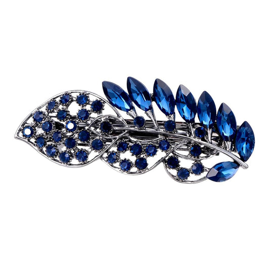 Vintage Hair Barrettes,Sparkly Glitter Navy Blue Crystal Rhinestones Flower Hair Clips French Style Hairpin Pearl Hair Accessories for Women Girls