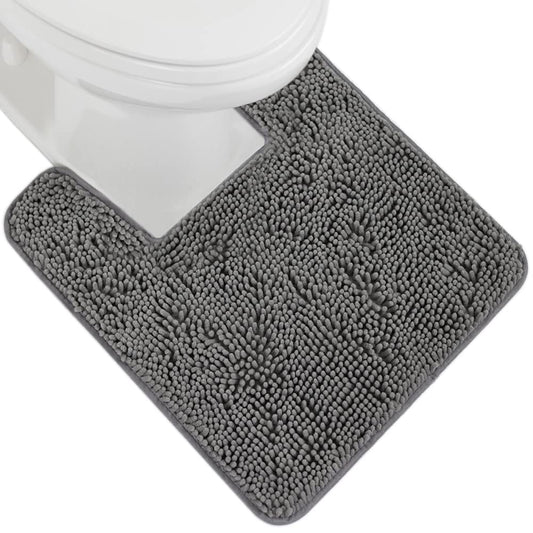 Gorilla Grip Plush Absorbent Shaggy Chenille Bath Rug Mat for Toilet Base with Rubber Backing, Machine Washable, Microfiber Bathroom Contour Mats for Toilets, Bath Room Decor, Square, 22.5x19.5, Grey