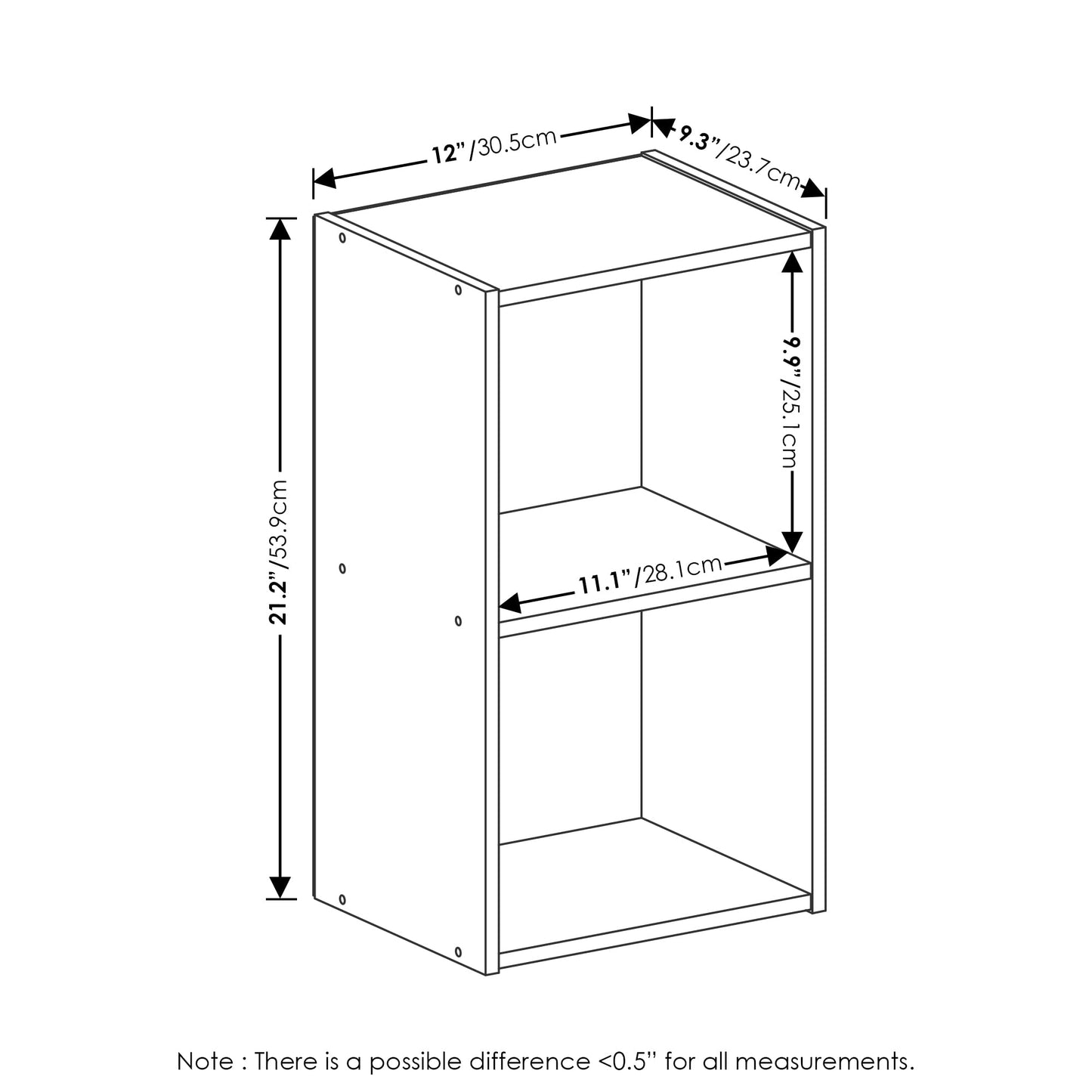 Furinno Luder Bookcase / Book / Storage, 2-Tier Cube, Blackwood