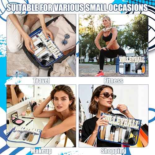 Volleyball Gifts Makeup Bag with Chenille Letter Patch, Clear Cosmetic Pouch PVC Organizer Purse, Waterproof Travel Bag, Portable Toiletry Storage Bag for Her Friends