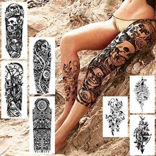 COKTAK 21 Sheets Extra Large Black Temporary Tattoos For Women Adults Greek Myth With 8 Sheets Full Arm Sleeve For Men Maori Warrior Compass and 13 Sheets Fake Large 3D Tatoo Stickers