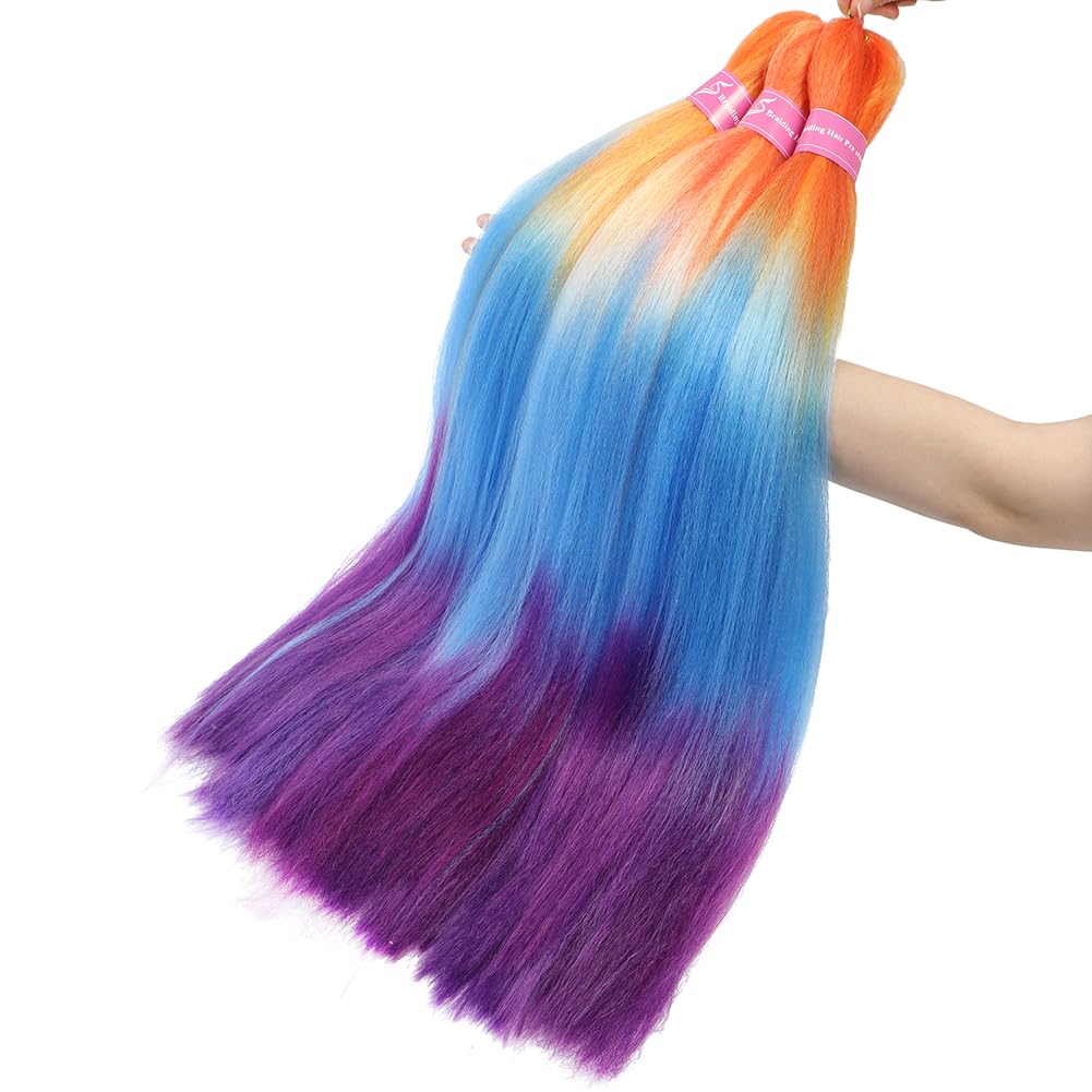 AFNOTE Pre Stretched Braiding Hair Extensions for Braids 26 Inch 6 Packs Ombre Braiding Hair Pre Stretched Professional Synthetic High Temperature Braid Hair Extension-Orange/Blue/Purple