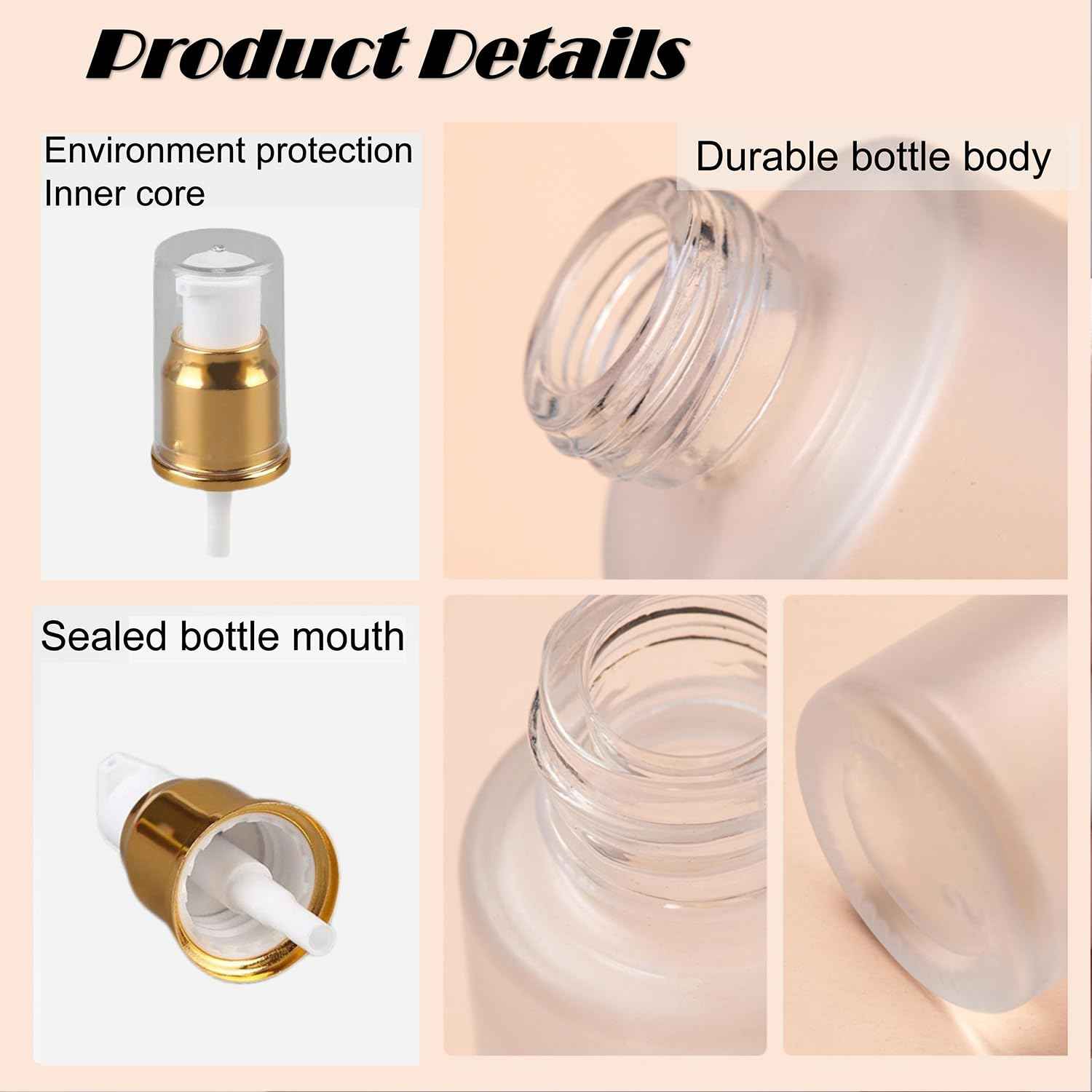 Doromy 3Pcs Frosted Glass Lotion Pump Bottles Refillable Comestic Bottles Empty Travel Containers 60ml/20z with Pump Dispensers For Makeup Cream Emulsion Lotion Essential Oils