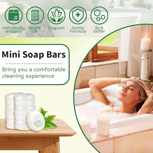 52 Mini Bar Soap Bulk - Travel Soap Individually Wrapped Body Bath Gentle Soap Bars Men Women Travel Size Toiletries for Homeless Hotel Essentials for Guest Bathroom Airbnb£¨Green Tea£©