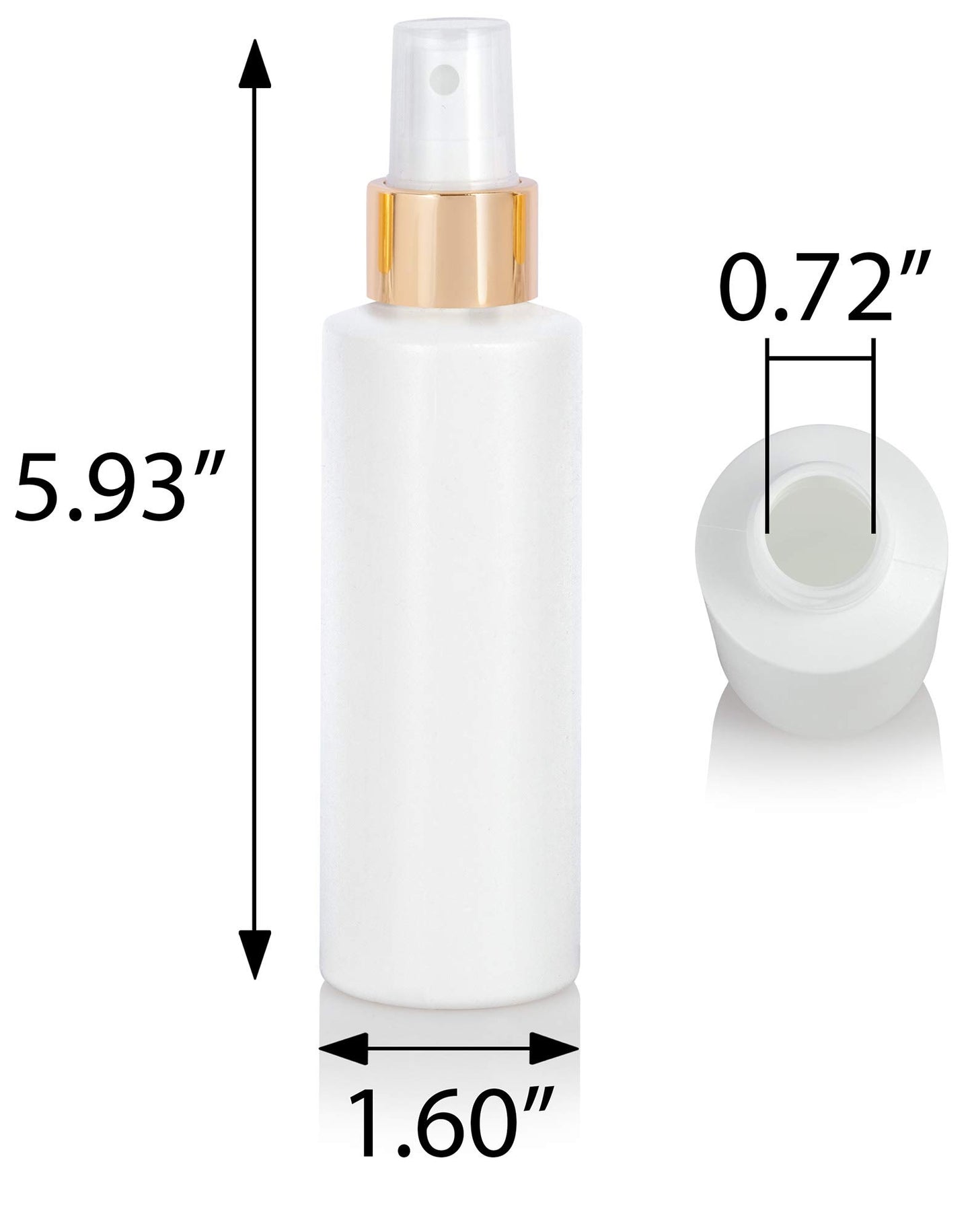 JUVITUS 4 oz / 120 ml White Plastic HDPE Refillable Cylinder Squeeze Bottle with Gold Fine Mist Spray (12 Pack)