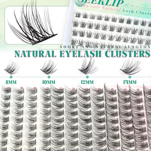 Natural Lash Clusters Wispy Eyelash Clusters 8-14mm Ultra-soft Cluster Eyelash Extensions 132pcs Lightweight Individual Lashes with Thin Band Lashes Natural Look for Beginners (Dandelion)