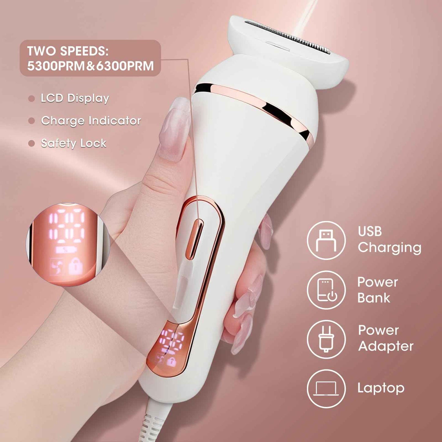 Electric Shavers for Women, 4 in 1 Hair Removal Kit with Epilator Bikini Trimmer Face Razor Body Brush Face Massager Foot Callus Remover, IPX7 Waterproof Lady Razors Set for Legs Armpit Bikini Pubic