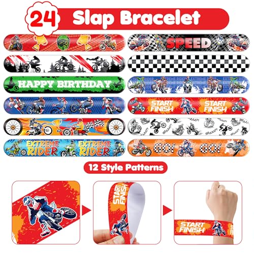 72 Pc Dirt Bike Party Favors - Tattoos & Slap Bracelets