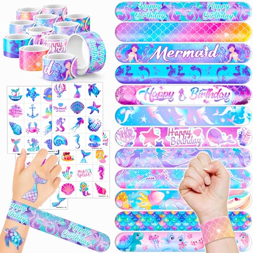 Mermaid Party Favors Set - 48 Tattoos & 24 Slap Bracelets