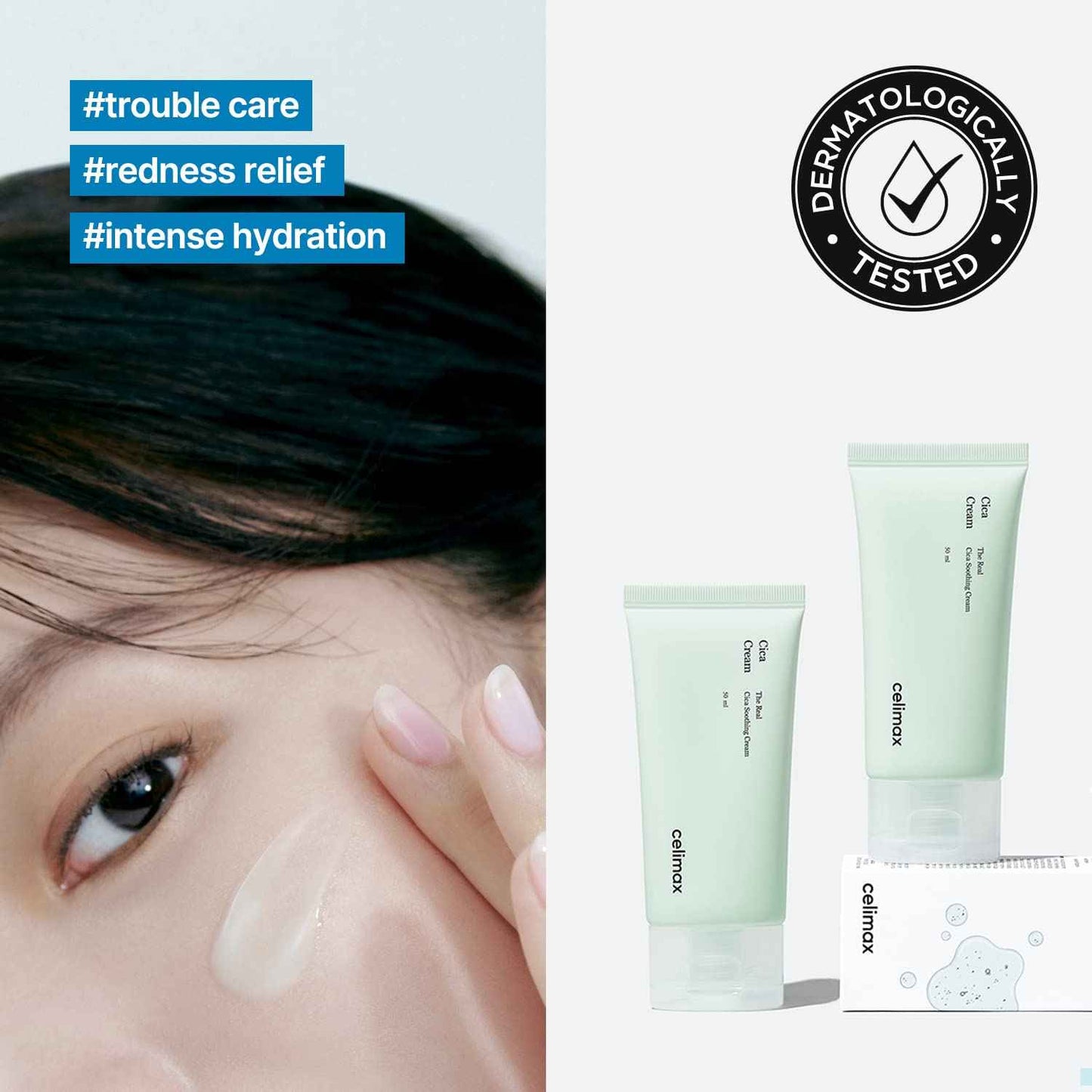 celimax The Real Cica Soothing Cream | with Fresh Cica Extract, Oil Free, Hydrating, Moisturizing, Calming, Dry Oily Combination Sensitive Skin, Korean Skincare, Lightweight Gel Cream, 50ml