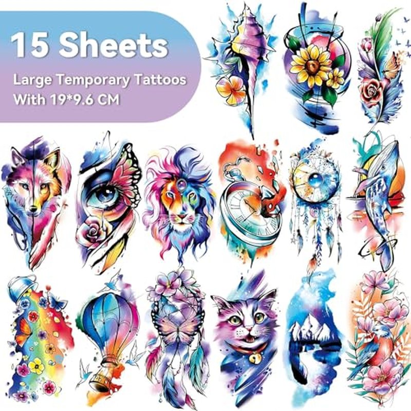 EMOME 79 Sheets Realistic Temporary Tattoos for Women, Watercolor Arm Fake Tattoos Stickers for Girls, Long Lasting Temporary Tattoos and Hand Tattoos for Adults