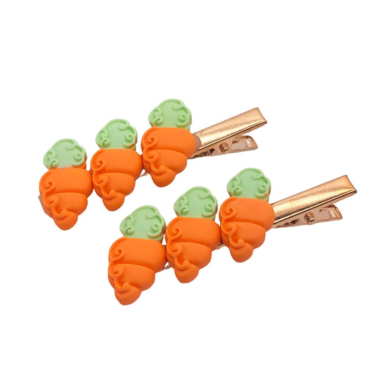 2PCS Cartoon Fruit Hair Clips for Women Girls Cute Hairpins Duckbill Clip Hair Accessories Orange Radish